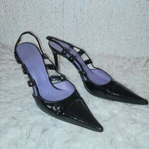 ANNE KLEIN New York Black Italian Patent Leather Sling Back Heels 9M